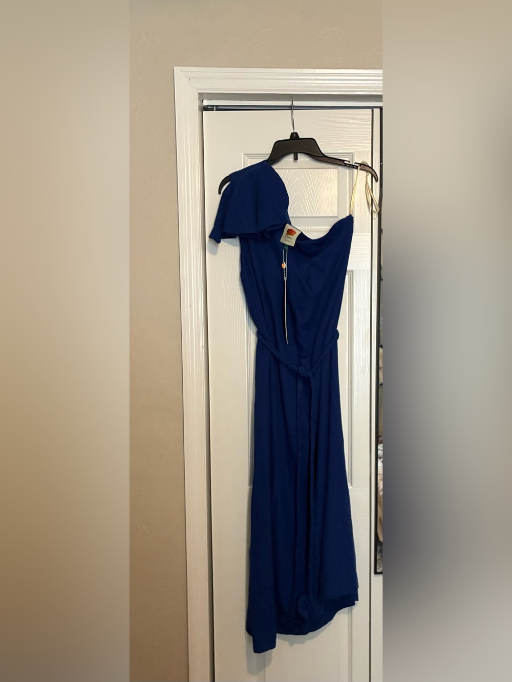 FARM Rio Royal Blue One-Shoulder Maxi Dress with Waist Tie